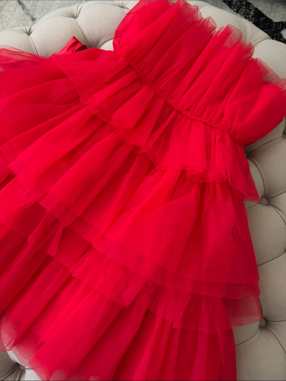 Red Tiered Tulle Party Dress